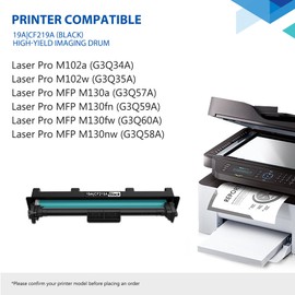 19A CF219A Black Drum High Yield 1 Pack, 19A Imaging Drum Replacement for HP 19A Drum Unit Works with Laser Pro M102a M102w MFP M130a M130fn M130fw M130nw M132 Series Printer (No Toner Included)