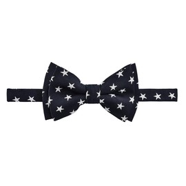 Retreez Stylish Stars Woven Microfiber Pre-tied Boy's Bow Tie - Black with White Stars - 8-10 years