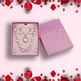 SPRJF Bridesmaid Jewelry Set for Women Pendant 18K Gold & Silver & Rose Gold Pendant Necklace Earrings Bracelet Set,Dainty Gift for Wedding/Proposal/Party/Prom/Anniversary