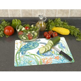 Chop Chop Designer Printed Flexible Cutting Board Mat, Made in the USA of BPA Free Food Grade Plastic, Sea Life Serenade by Cynthia Coulter,15” x 11.5”