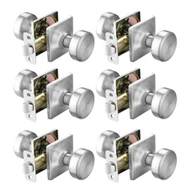 STARPY 6 Pack Brushed Nickel Door Knobs with Square Rosette,Pismo Passage Door Knob for Hall & Closet,Non-Locking Interior Door Knobs