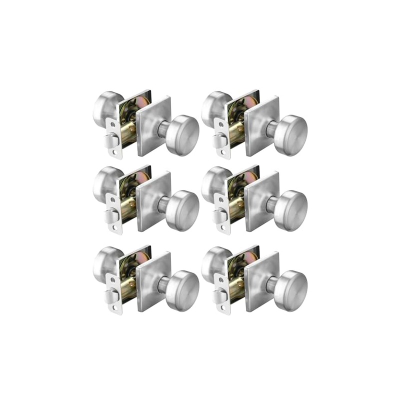 STARPY 6 Pack Brushed Nickel Door Knobs with Square Rosette,Pismo