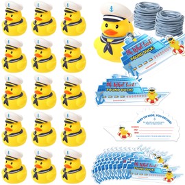 Lenwen 60 Pcs Duck Tag Cruise Kit Back to School Gifts Includes 20 Pcs Mini Rubber Ducks 20 Sheets Cruise Tag Card 20 Elastic Rubber Bands for Carnival Game Rewards(Yellow)