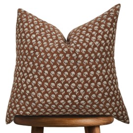 Hand-block printed, artisan-made neutral accent throw cushion cover- Thick cotton cushion for sofa, bed, chair, home decor, gifting, spring vibe, boho, indoor/outdoor- Amelie (Sand Brown, 20" x 20")