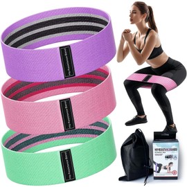 Set de 3 Bandas de Resistencia de Tela para Glúteos y Piernas, Ligas Elasticas Multifuncionales Anti-deslizantes para Entrenamiento en Casa, Yoga, Pilates, Hip Thrust y Estiramiento Incluye Bolsa