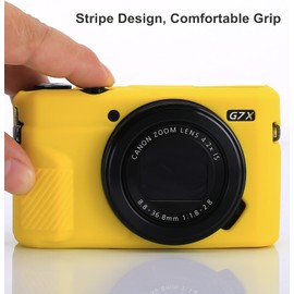 Yisau G7X Mark II Case III - Funda de silicona ultrafina, ligera, de goma suave para Canon PowerShot + paño de microfibra (amarillo)