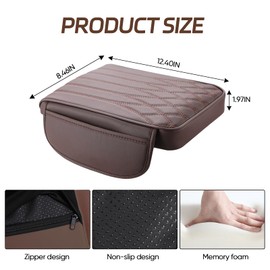 wuyaoyao Car Center Console Cover, Leather Car Armrest Box Cover, 12.40"×8.46"×1.97" Arm Rest Pad with Pockets, Soft Auto Armrest Storage Box Protector, Universal Interior Car Accessories (Brown)