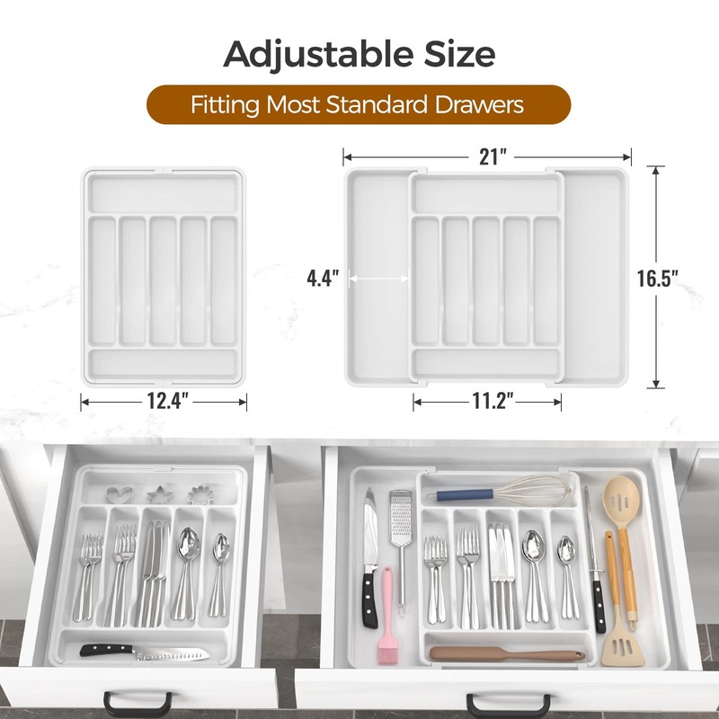 ukeetap Extra Large Expandable Silverware Organizer, BPA-Free Food-Safe Cutlery Flatware