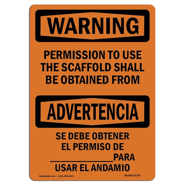 OSHA Waring Sign - Permission to Use Scaffold Bilingual |