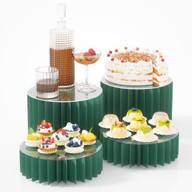 HeiMma 4 Pack Buffet Risers, Foldable Food Display Risers for Dessert Table,Dessert Table Display Set, Cardboard Display Riser Cylinder Stands for Party Drink Collectibles Jewelry Figures，Green