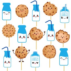 Milk and Cookies Birthday Centerpiece Sticks 20PCS Milk and Cookie Table Decor Cookies Theme Party Centerpieces Chocolate Chip Decorations for Biscuit Baby Shower Supplies