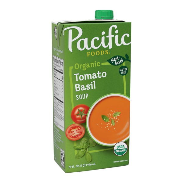 Pacific Foods Organic Vegan Creamy Tomato Basil Soup, 32oz, Brand is Pacific Foods, Variation Theme is Flavor that is Tomato Basil, Size that is 32 Fl Oz (Pack of 1)