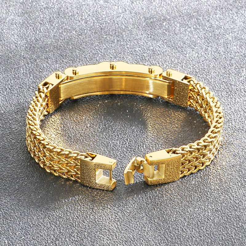 Klapgo Gold Stainless Steel Bracelet for Men with Cubic Zirconia,