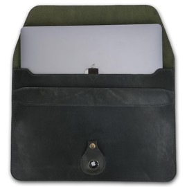 CestAntiQ, Leather Laptop Sleeve Compatible with MacBook Pro 13-13.3 Inch Notebook M3 M2 M1 Chip Pro Max 24-21 / MacBook Air 14, Laptop Bag Case with Pen Holder (Green)