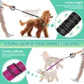SlowTon Double Lead for 2 Dogs, Adjustable 360° Rotatable No Tangle, Reflective Dog Lead Splitter for Small Dogs (Black + Rose Red, 2 Colours Version for S + M)