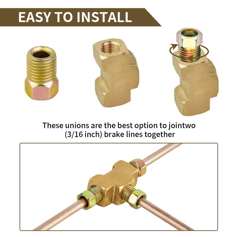 MuRealy 3/16" Brake Line Tee Fitting Kit (4PCS) - Brass