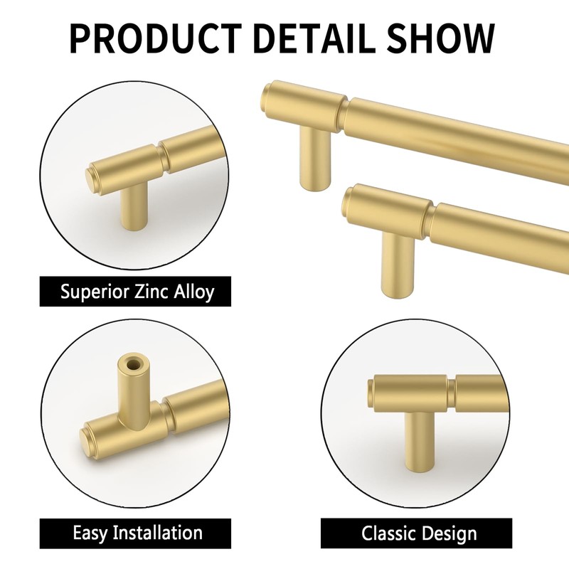 Amerdeco 10 Pack Gold Cabinet Pulls 96mm Hole Center Cabinet