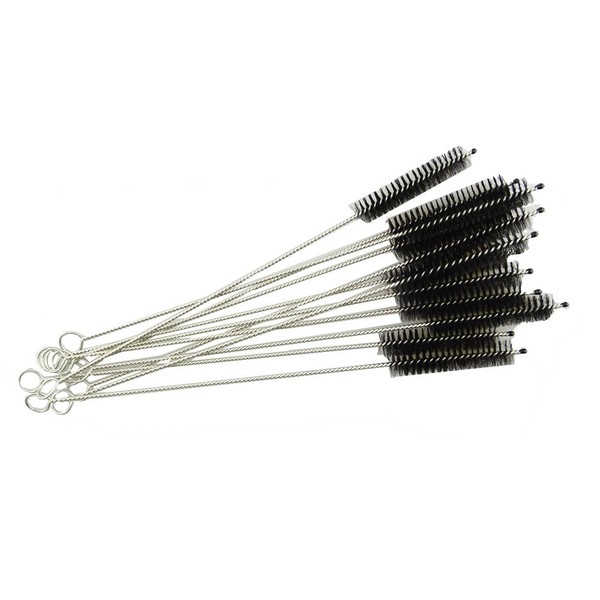 Honbay 12PCS Straw Cleaner Brushes, Super Soft Nylon Bristles and Stainless Steel Handle, Nylon Skinny Pipe Tube Cleaner - 10mm bristles x 200mm long (Black)