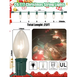 Romasaty C9 Vintage Christmas Lights, 25Ft with 26 Clear Bulbs, Hanging Connectable String Lights for Patio Garden Holiday Home Decor