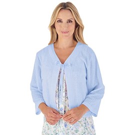 Slenderella Ladies Waffle Knit Ribbon Tie Bed Jacket 3/4 Sleeve House Coat Medium (Blue)