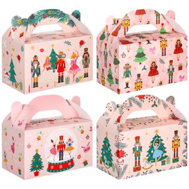 Honoson 24 Pcs Christmas Nutcracker Gifts Boxes with Handles Holiday Treat Boxes Printed Pink Ballerina for Xmas Party Decorations Winter Wedding Birthday Supplies