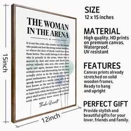 Wall Decor for Office Women, The Woman in the Arena, Framed Canvas Wall Art, Feminist Wall Art, Inspirational Quote Theodore Roosevelt, Office Wall Art Decor, Inspirational Gift for Women, Girls 12x15