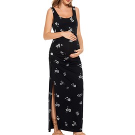 Smallshow Women's Split Long Maternity Dress Sleeveness Ruched Pregnancy Clothes Small SVP121