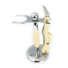 GBS Classic Straight Edge Razor Barber Shavette + Brush and Razor Stand - Ivory Horn Handle - Gold Accents + 10 Blades Men's Manual Shaver Excellent Locking Safety Mechanism