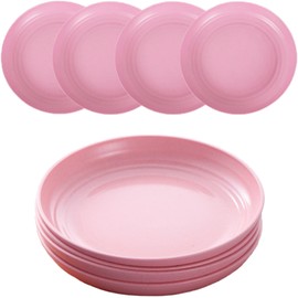 Kunststoffteller Wiederverwendbares 4er-Set, 20 cm unzerbrechliche Speiseteller, leichter Campingteller für Picknick, Salat, Pasta, Party, Haus, Büro, spülmaschinen- und mikrowellenfest (Rosa)