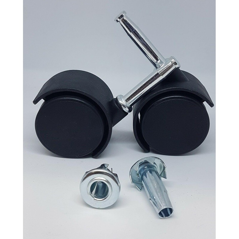 Pack of 4 Twin Nylon Wheel Castors, Socket Grip Neck