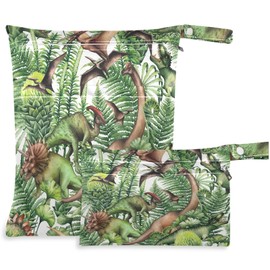 visesunny Dinosaur Animal Topical Tree 2Pcs Wet Bag with Zippered Pockets Washable Reusable Roomy Diaper Bag for Travel,Beach,Pool,Daycare,Stroller,Diapers,Dirty Gym Clothes,Wet Swimsuits,Toiletries