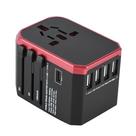 Universal Travel Adapter Plug 4 USB Ports Type C Sockets Converter for ///(Red)