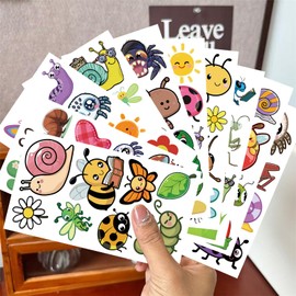 Cartoon Bug Temporary Tattoos, Insect Reptile Stickers, Kids' Birthday Party Supplies, Spiders,Butterflies,Bees,Beetles, Arts and Crafts,Class Rewards Gift Bag Fillers (Temporary tattoo -1)