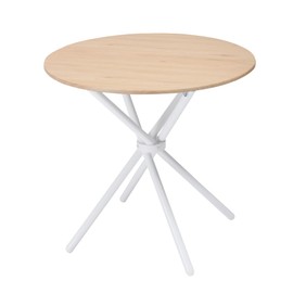 Mid Century Modern 31.5" Small Round Dining Table,Simple Style Circle Top with White Metal Legs for 2-4, Space Saving for Dining Living Room, Kitchen Apartment,(Oak White)
