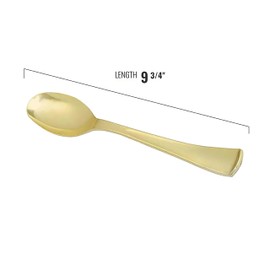 Gold Disposable Plastic Serving Spoons, 9.75 Inch, Pack of 75 - BPA-Free, Recyclable, Heavy Duty Spoons for Buffets, Catering, Parties, and Events - Elegant Gold Serving Utensils