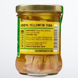 Season Yellowfin Tuna Fillets in Olive Oil - Wild Caught Tuna Fish, Hand-Packed in Glass Jars, 16g of Protein per Serving, Premium Quality - 6.7 Oz (Pack of 6)