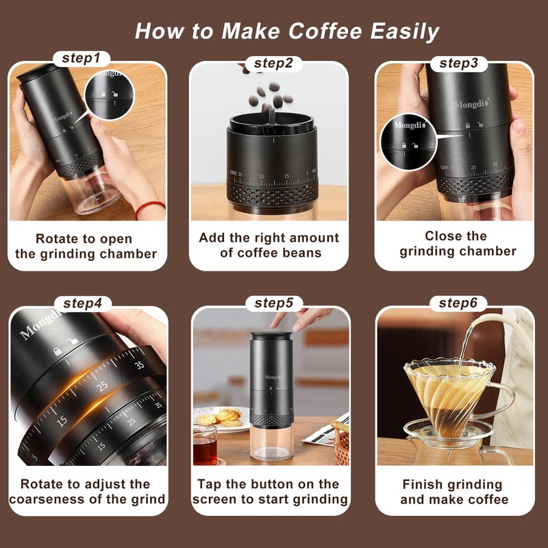 Mongdio Portable Electric Burr Coffee Grinder with 38 Adjustable Settings,