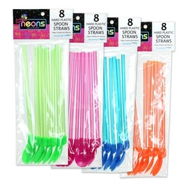 Party Dimensions Plastic Neon Mix Party Pack of 8 Spoon Straw, 10"