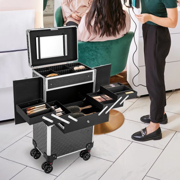 Unbranded Professional Rolling Makeup Artist Case Multi-functional Trolley Cosmetic Case
