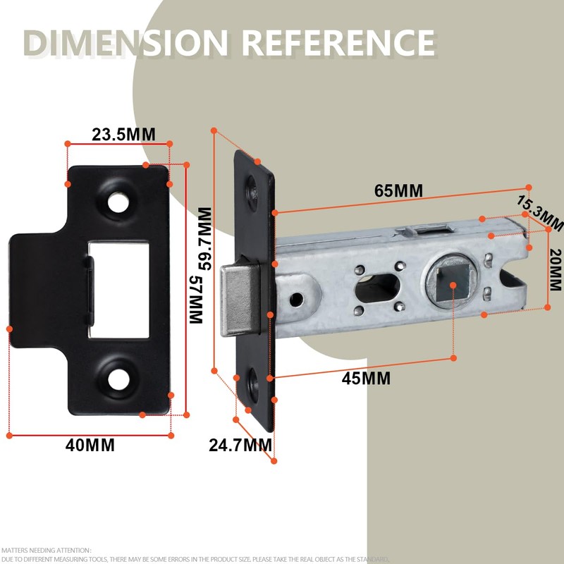 Bwintech 3 Pcs 65mm Steel Black Tubular Latch, Premium Mortice