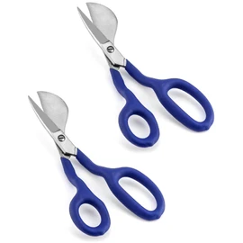 QWORK Duckbill Shears, 7 in Duckbill Applique Scissors, for Carpet Pile, Carpet Punch - Blue, 2 Pack