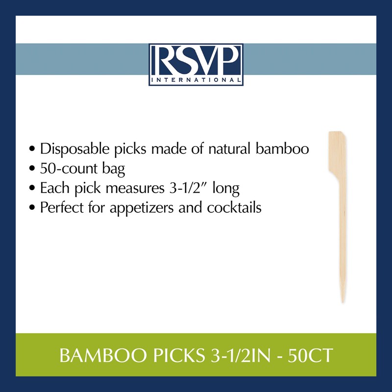 RSVP International Compostable Bamboo Serving & Cocktail Picks, Appetizer, 50-Count,