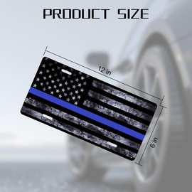 BELOMI Ameican Flag Car License Plate Cover, Aluminum Alloy 4 Holes 12 × 6 Inches Vehicle Front License Caps, Patriotic Automotive Plate Tag Decorative Accessories, Universal Fit (Black/Blue)