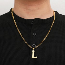 RWQIAN Mens Initial Necklace Gold Stainless Steel Chain with B Letter Pendant Necklace Initials Jewellery Fathers Day Birthday Gift for Dad Husband Son Grandson Brother