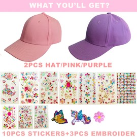 Decorate Your Own Baseball Cap with 10 Sheets Gems Stickers, Art & Crafts Kit for Kids, Fun Creative DIY Toys for Girls 4 5 6 7 8 9 10 12 Years Old