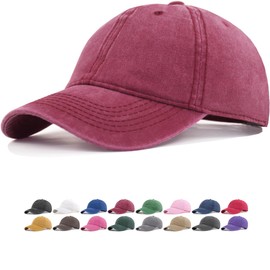 AOSMI Vintage Washed Cotton Adjustable Baseball Cap Men Women Ball Cap Soft Low Profile Plain Blank Workout Dad Hat Wine Red