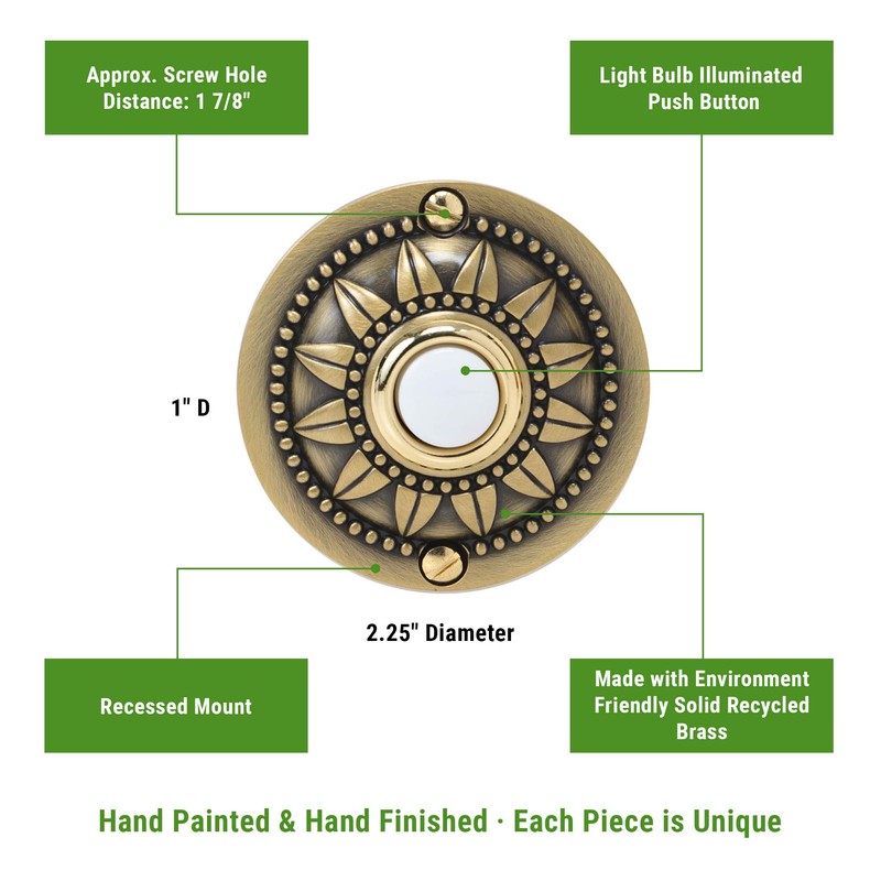 Waterwood Solid Brass Pearl Bloom Doorbell in Antique Finish -
