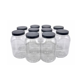 Truenova 10 x 995ml Square Plastic Storage Jars Kitchen/Garage Organisation & Silver Lids