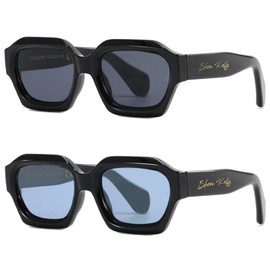 SHEEN KELLY Retro Thick Hexagon Rectangle Sunglasses For Women Men Trendy Classic Square Orange Fashion 90s Glasses