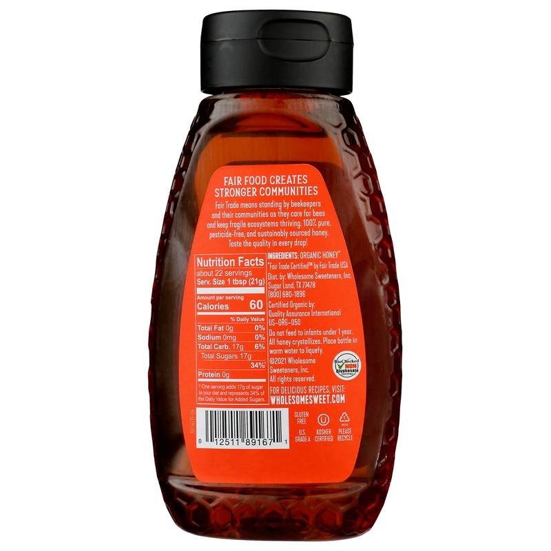 Wholesome Sweeteners 16-Ounce Organic Raw Unfiltered Honey Bottle, 100% Pure,